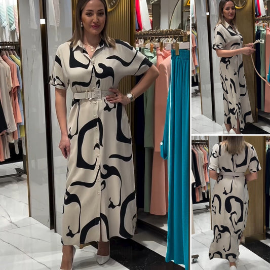 💖🤩【S-5XL】Elegancka sukienka z nadrukiem, która podkreśla talię-3577359