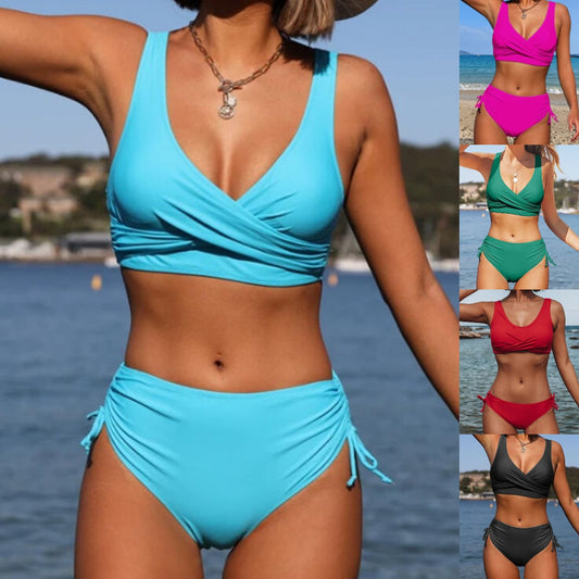 🏖️👙【Nowy produkt z rabatem】🌴【S-3XL】Nowy damski, prosty, jednolity kolor, szybkoschnący, wygodny, oddychający kostium kąpielowy bikini na lato 2025.-3999084