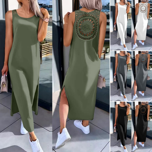 【S-XXL】 Letnia sukienka bez rękawów z rozcięciami po bokach-3692093