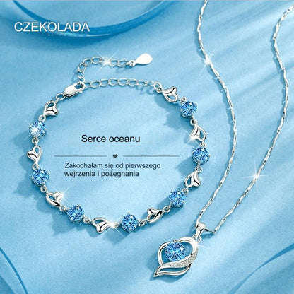 ❣️Kup jedno, otrzymaj drugie za darmo❣️ 925 srebrna bransoletka + naszyjnik Ocean Heart, dwa zestawy-3850952