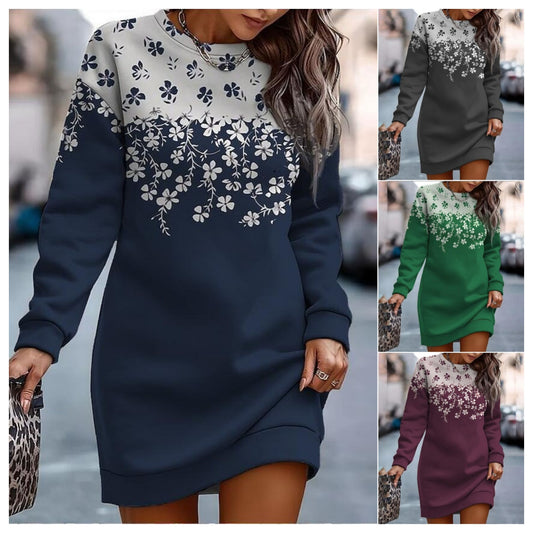 💕👗【S-3XL】Nowa jesienno-zimowa sukienka sweterkowa w kwiatowy wzór