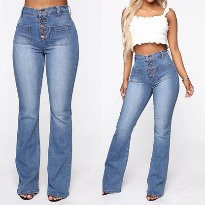 🔥🔥【S-4XL】2024 Modne damskie jeansy rozkloszowane z wysokim stanem-3736580