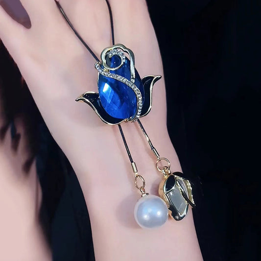 💝✨Długi naszyjnik z różą w kształcie kociego oka-4243277