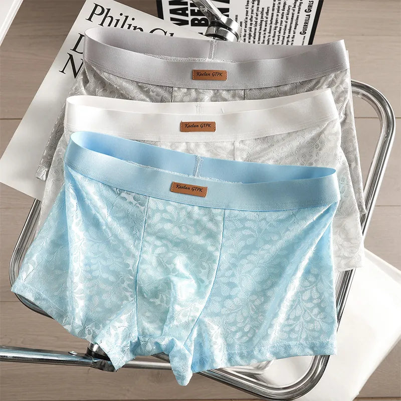 🩲【L-3XL】🧊【Sada 3 kusů】Pánské boxerky z chladivého hedvábného materiálu – ultra elastické, bezešvé, maximální pohodlí