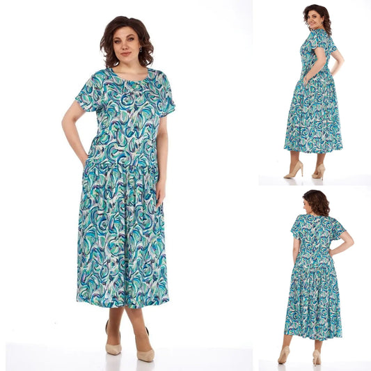 【🔥Najlepsza wyprzedaż】👗🌺【34-60】Letnia sukienka z szyfonu z nadrukiem-3698773