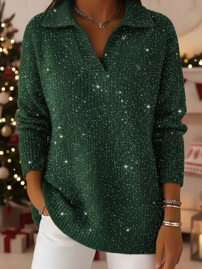 🔥【S-3XL】Marzycielski damski, modny i elegancki sweter z dzianiny, dekolt w serek, wzór gwiaździstego nieba 4207095
