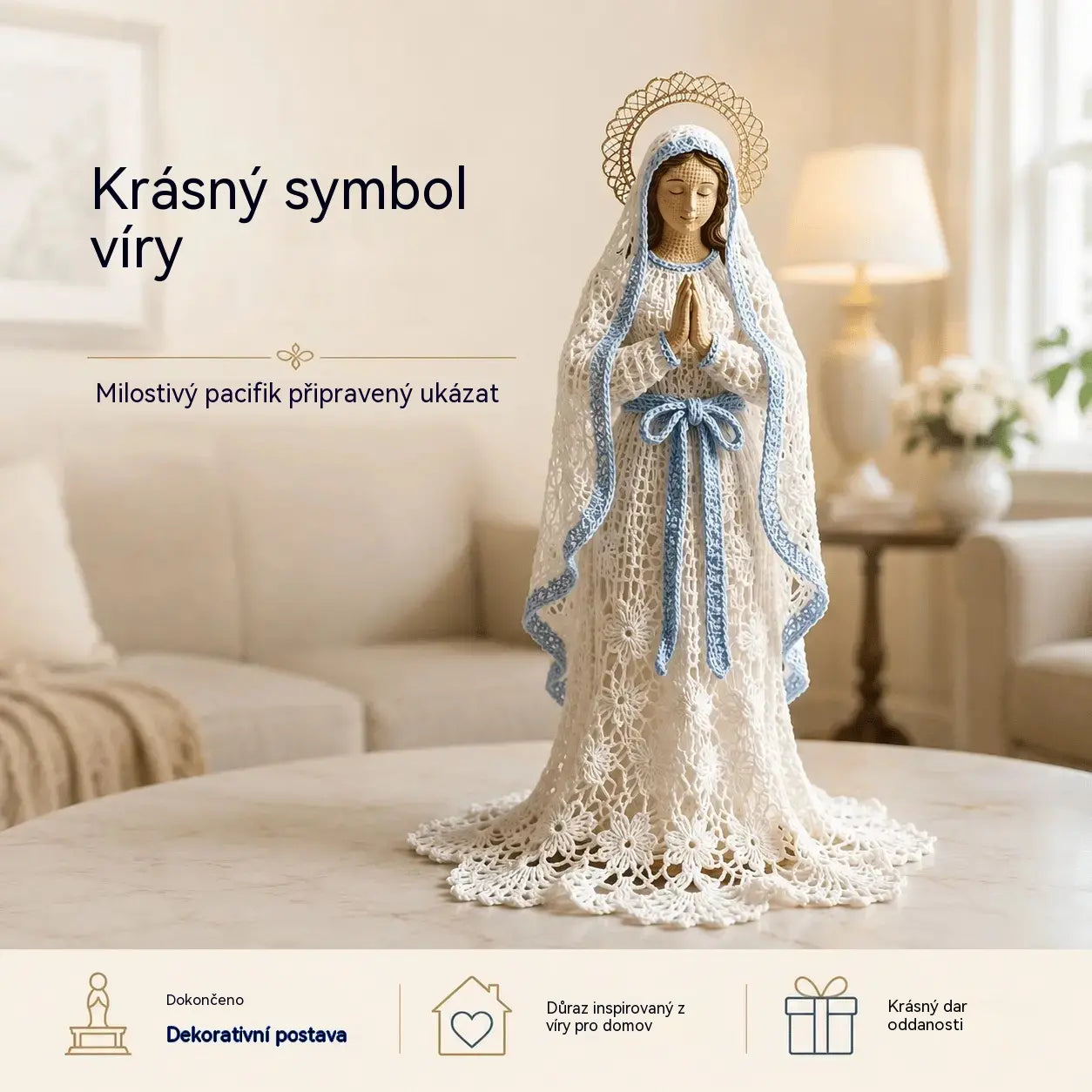 ⭐Ručně pletená figurka Panny Marie v háčkovaném a krajkovém stylu.
