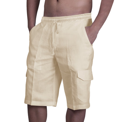 👖⛵【50% zniżki 🔥】【50–100 kg】😍 Męskie lniane szorty cargo w dużych rozmiarach, idealne na plażę, ze sznurkiem i wieloma kieszeniami-4262270