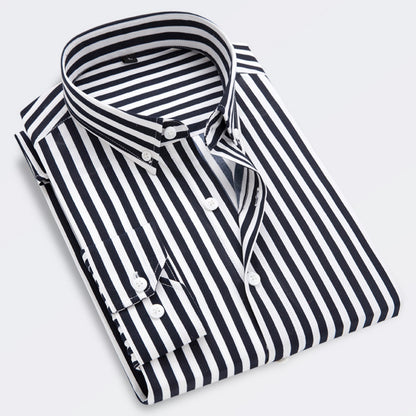 Camisa de negocios a rayas de manga larga para hombre 【M-5XL】 4168800