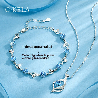 ✨✨【Kup 1, a 1 otrzymasz gratis】💎Serce oceanu 925 srebro bransoletka + naszyjnik zestaw-3996707