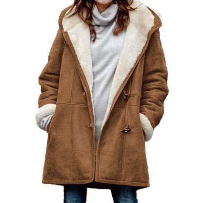 🥼🔥💖[S-5XL] 2025 moda i ciepło w jednym! Damska kurtka z kapturem, zamszowo-wełniana-4116228