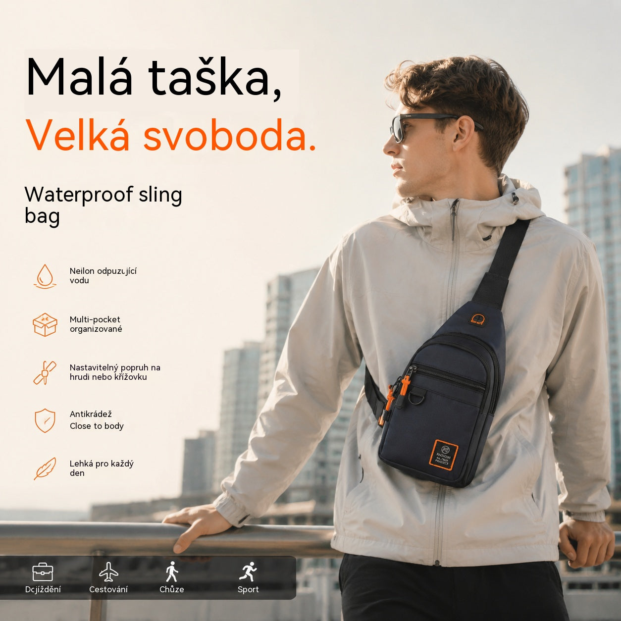 【Kupte 1, získejte 1 zdarma】🎒 ✨ Voděodolná crossbody taška s více kapsami – organizovaný úložný prostor, nastavitelný popruh, konektor pro sluchátka