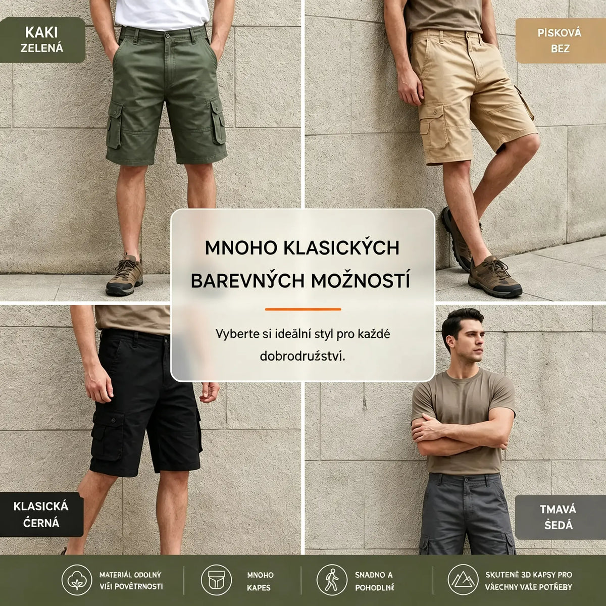 【60-100KG】🩳50% sleva🏕️ Pánské outdoorové kraťasy cargo – vícekapsový design, volný střih a odolnost