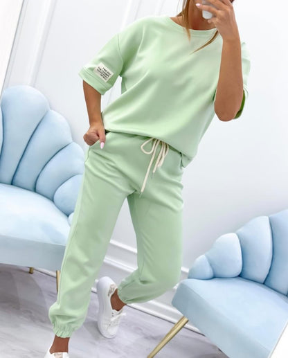 ⏳ Oferta ograniczona czasowo! ⏰Damski zestaw casualowy z jednolitym topem i spodniami-4242280