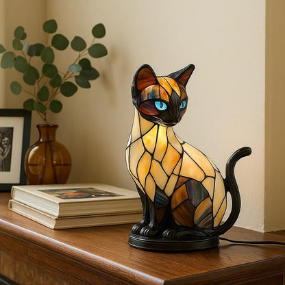 🐱Lampa stołowa w kształcie kota, retro lampka nocna wykonana z kolorowej żywicy, z motywem kota-4219685