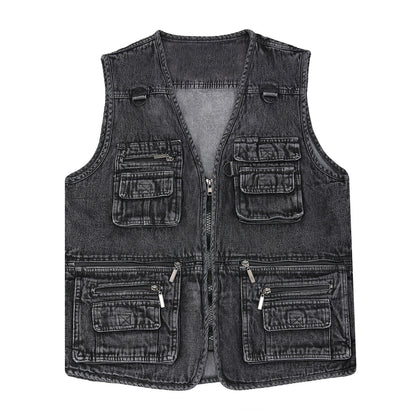 🔥 【Új kollekció -50%】Férfi többzsebes farmer mellény 【XL–7XL】 – tartós, légáteresztő, kényelmes