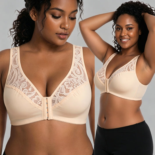 💕💕 Poslední den – 50% sleva【3dílná sada】【L–4XL】😍 plus size push-up prodyšná podprsenka bez kostic, bezšvový design s předním zapínáním，Platba na dobírku