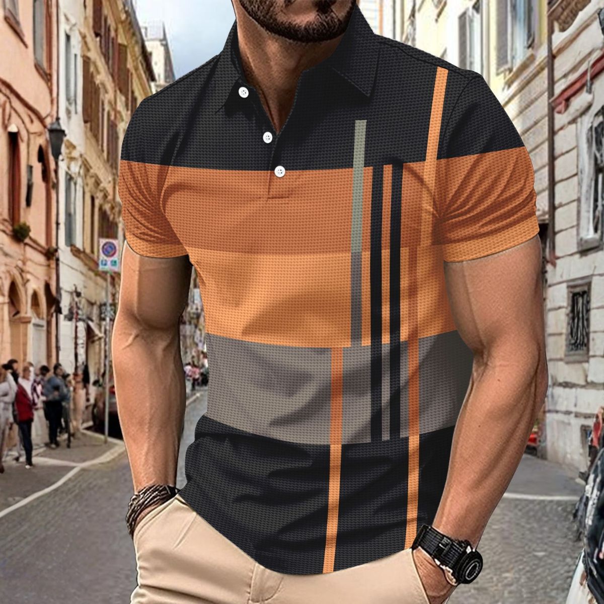 💥Sezónní nabídka 👕Pánské polo tričko s pruhy, krátkým rukávem a límečkem (S-5XL)