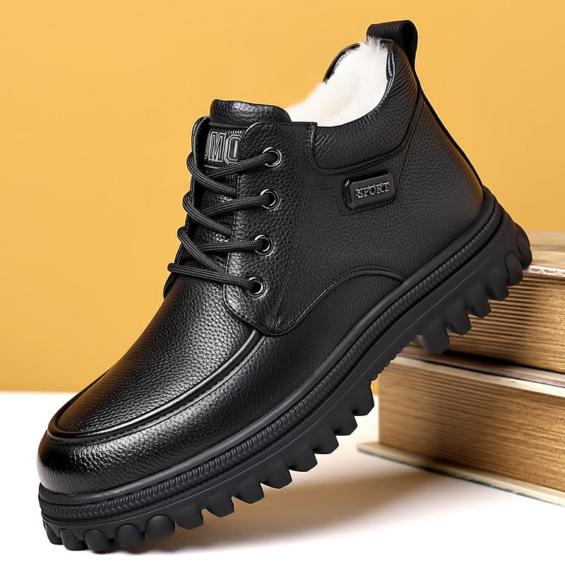 ♥️♥️Męskie zimowe buty bawełniane, śniegowce, buty skórzane, wysokie, pogrubione, wyściełane polarem, ciepłe-4167270