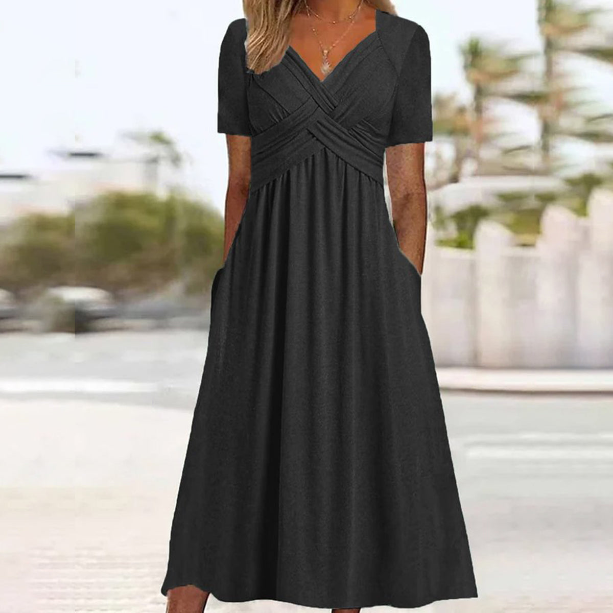 🔥Oferta ograniczona czasowo🔥【S-3XL】Sukienka Pure Color Casual Fashion o średniej długości 3611785