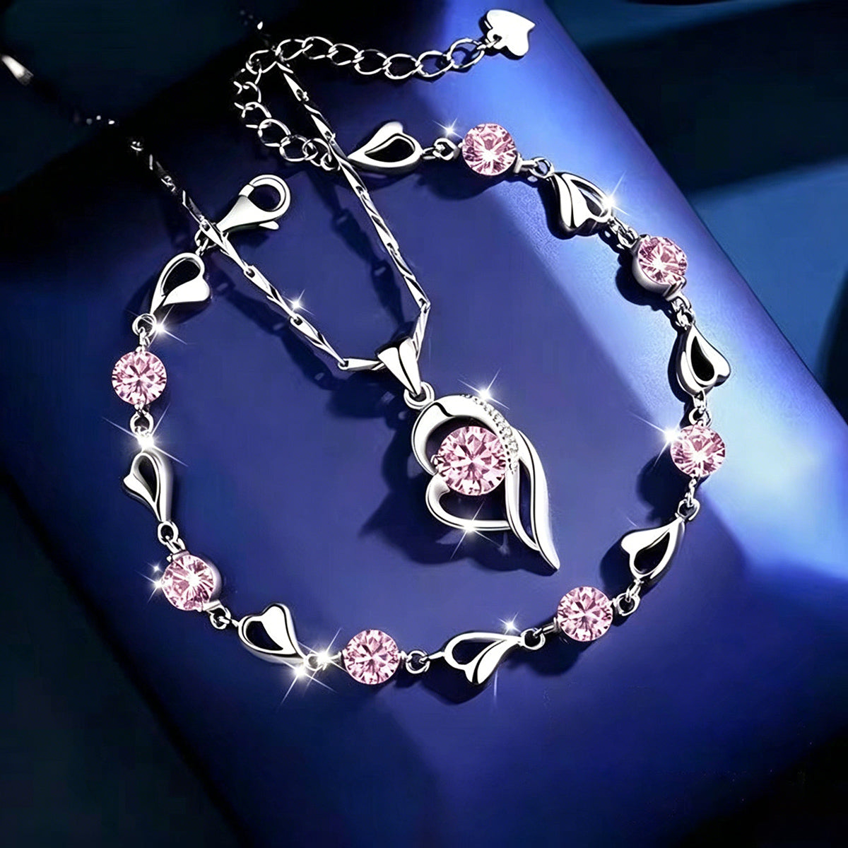 ✨✨【Vásárolj egyet, kapsz egyet ingyen】💎💎925 ezüst karkötő és nyaklánc szett óceáni szív motívummal