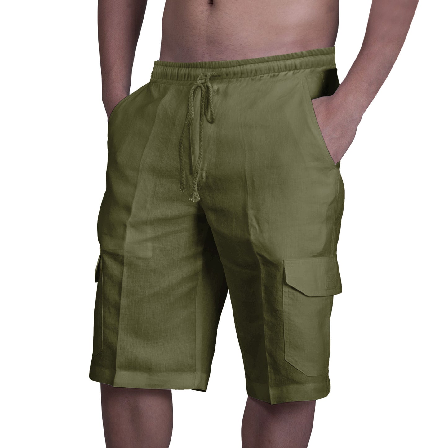 👖⛵【50% zniżki 🔥】【50–100 kg】😍 Męskie lniane szorty cargo w dużych rozmiarach, idealne na plażę, ze sznurkiem i wieloma kieszeniami-4262270
