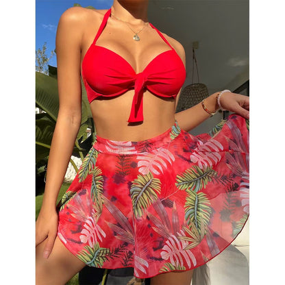 🏊‍👙【S-2XL】🌴Seksowny, trzyczęściowy zestaw kostiumów kąpielowych z nadrukiem z siateczki