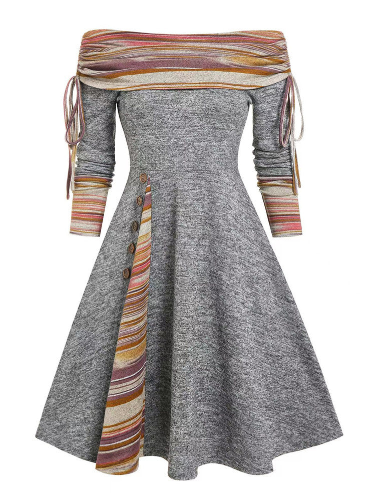 Nowa modna sukienka z długim rękawem i jednym ramieniem (S-3XL) 4176905