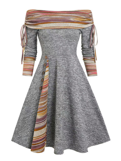 Nowa modna sukienka z długim rękawem i jednym ramieniem (S-3XL) 4176905
