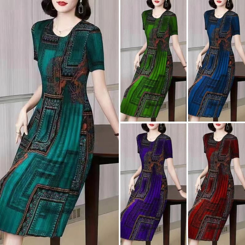 🔥【S-6XL】Šaty ve vintage stylu s tištěným designem a volným, ležérním kulatým výstřihem.