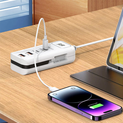 Cable de extensión USB y protector contra sobretensiones | Hub inteligente de 4 puertos con carga rápida de 30 minutos y protección contra sobretensiones | Mantén tu PC y equipo de viaje organizados 🎄✨ 4194024