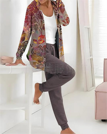 🔥【S-3XL】🔥Jesienno-zimowy damski dwuczęściowy garnitur z nadrukiem, spodnie z długim rękawem-3923473