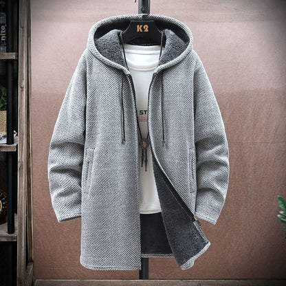 【M-5XL】Męski sweter dzianinowy z kapturem, średniej długości-4177384
