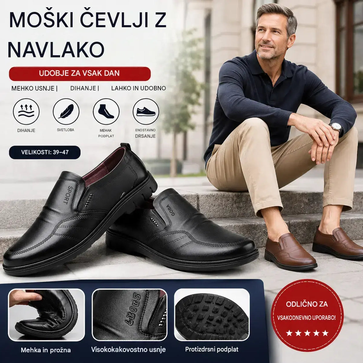 👞🔥【39–44】Moški poslovni čevlji iz pravega usnja z udobnim, mehkim podplatom – primerni za številne priložnosti.