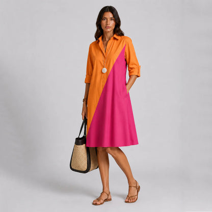 💖【S-5XL】Stylové a elegantní dlouhé šaty s potiskem, košilový límec, dlouhý rukáv, midi délka