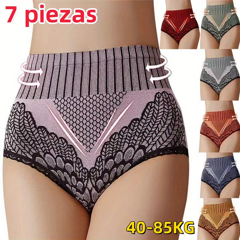 💕【7 ks】💕【40–85 kg】Pohodlné a prodyšné dámské kalhotky s vysokým pasem a tvarujícím efektem na léto