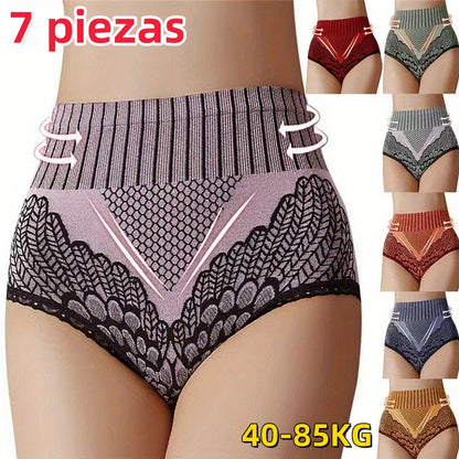 💕【7 ks】💕【40–85 kg】Pohodlné a prodyšné dámské kalhotky s vysokým pasem a tvarujícím efektem na léto