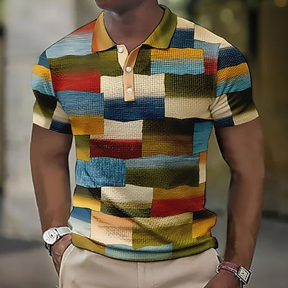 💥👕【Új, menő akciók】【S-5XL】Férfi lezser geometrikus mintás póló 2026