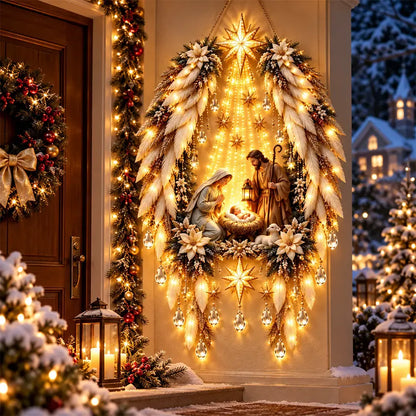 🎄✨Světelná nástěnná dekorace s vánoční scénou💡