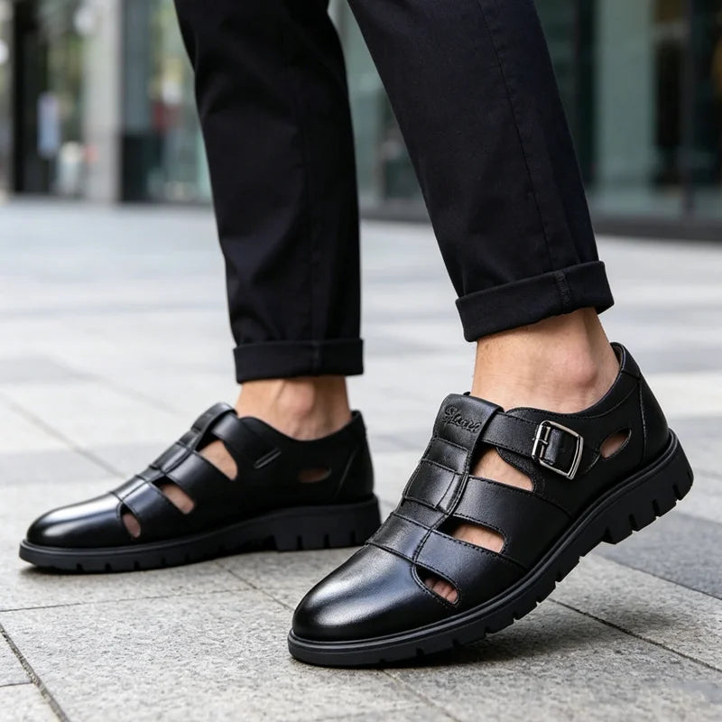 👞Pánské sandály z pravé kůže s výřezy｜Prodyšné, pohodlné a prémiového vzhledu