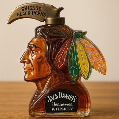 🔥🔥Szklana butelka w kształcie głowy Blackhawks, ciekawa butelka na whisky-4074349