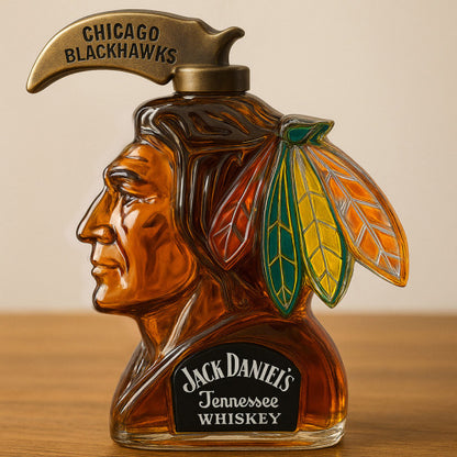 🔥🔥Szklana butelka w kształcie głowy Blackhawks, ciekawa butelka na whisky-4074349