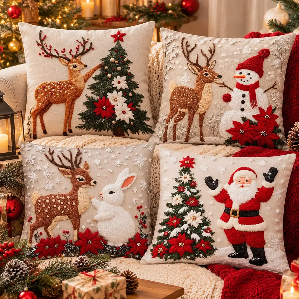 🎄【4 darabos készlet】Karácsonyi díszpárnák – teremtsen meghitt hangulatot otthonában
