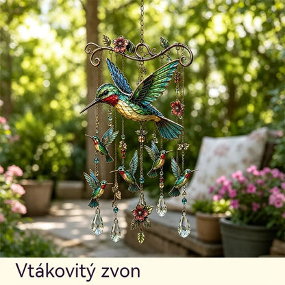 🐦 Křišťálové zvonkohry ozdobené kolibříky a malovanými vzory ve vintage stylu