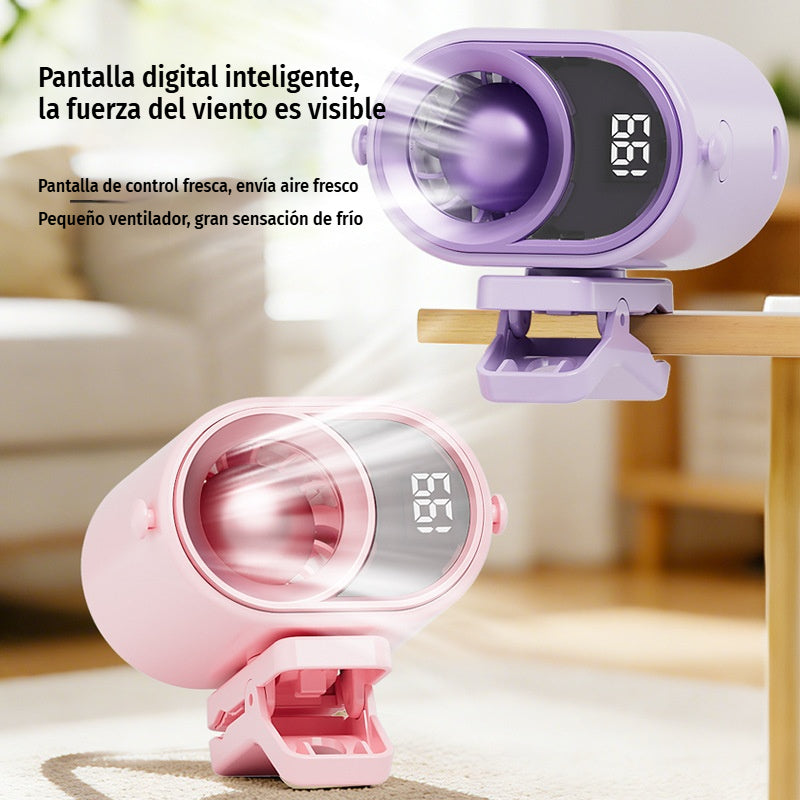 🌀 Kézhasználat nélküli ventilátor LED kijelzővel, beépített csipesszel és 199 állítható sebességfokozattal