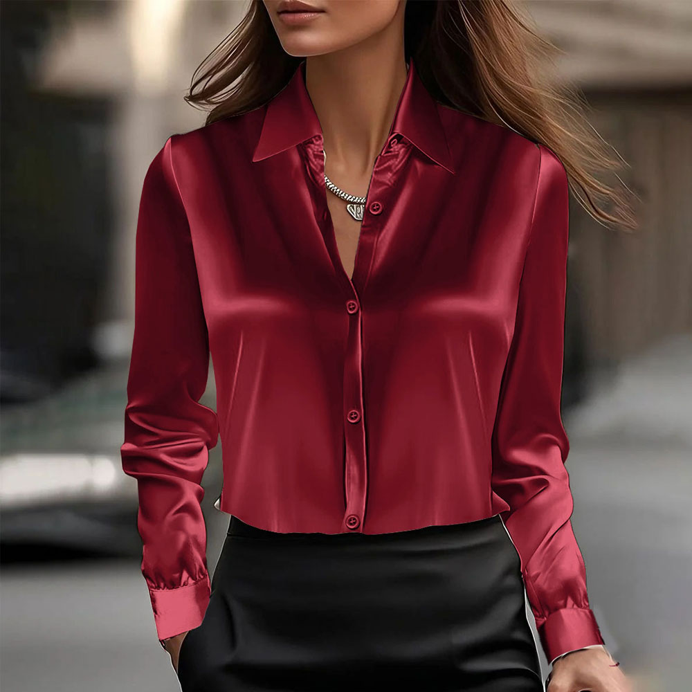 🔥【S-3XL】Stylowa i elegancka koszula z długim rękawem i kołnierzykiem w jednolitym kolorze dla kobiet-4181235