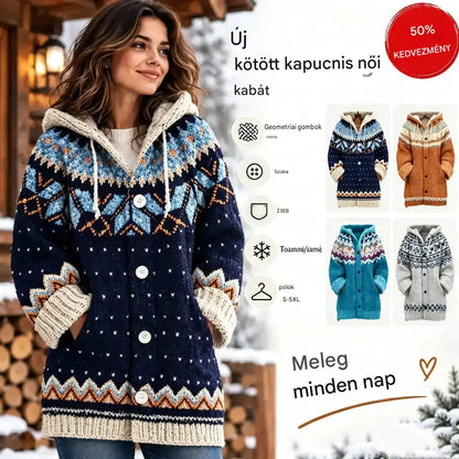 ⭐【S–5XL】✨Új, színes, kapucnis kötött kabát őszre/télre
