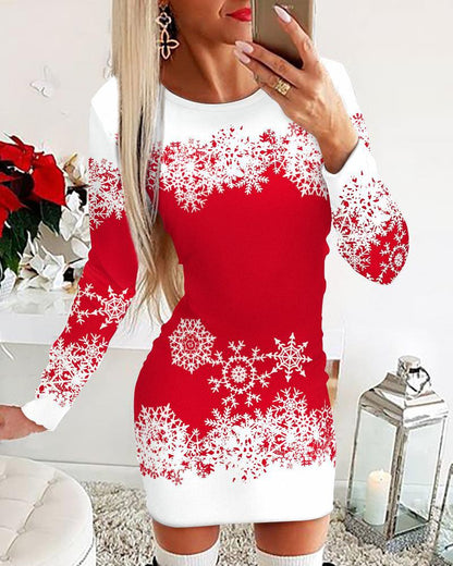 👗👗👗🎅🎅🎅【S-5XL】Jesen i zima 2025. Božićne haljine dugih rukava s printom-4165050