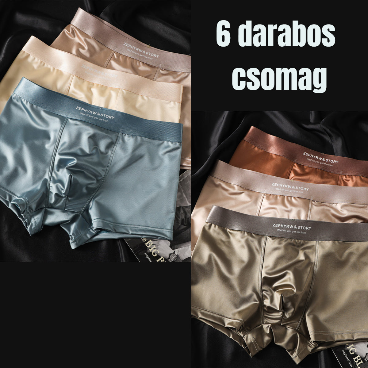 🔥 6 db-os kiszerelés! Új férfi jégselyem boxer – könnyű, légáteresztő, szatén puhattság ☀️💨