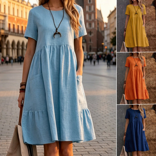 ✨【S-3XL】Letní módní šaty s kulatým výstřihem – prodyšné, pohodlné, padnoucí a univerzální